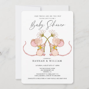 Invitation Baby shower bébé jumeaux souris bébé