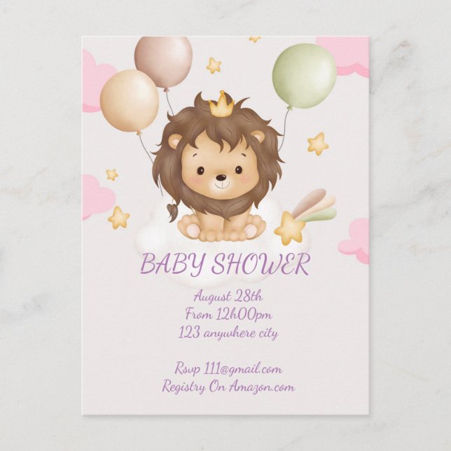 INVITATION baby shower BÉBÉ LION (Devant)