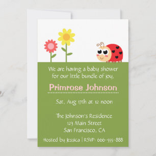 Invitation Baby shower : Bébé mignon Ladybug dans un jardin