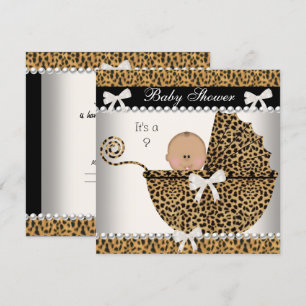 Invitation Baby shower Bébé mignon Leopard sexe révéler 2