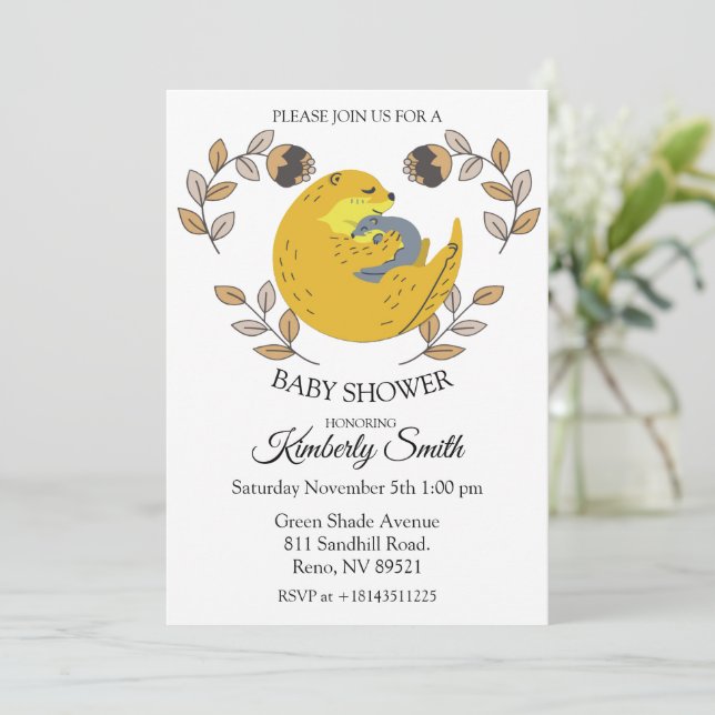 Invitation Baby shower Bébé mignon Otter (Debout devant)