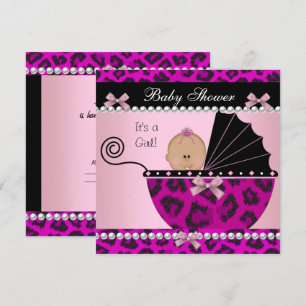 Invitation Baby shower Bébé mignonne Fille Chaud Pink Leopard