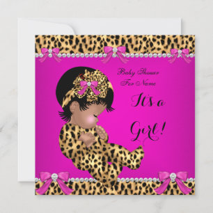 Invitation Baby shower bébé mignonne fille Leopard Hot rose o