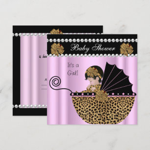 Invitation Baby shower Bébé mignonne fille Léopard rose Bow