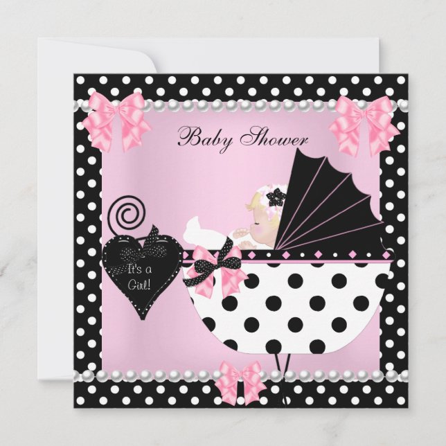 Invitation Baby shower Bébé mignonne Fille Pois rose Blonde (Devant)