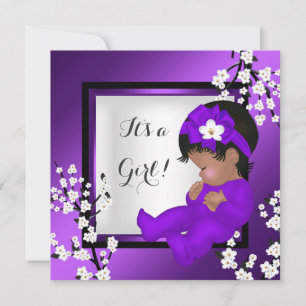 Invitation Baby shower Bébé mignonne Fille pourpre Fleur noir
