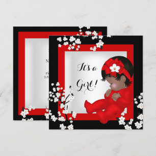 Invitation Baby shower Bébé mignonne Fille Rouge Blossom Noir