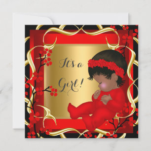 Invitation Baby shower Bébé mignonne Fille Rouge Blossom Or A