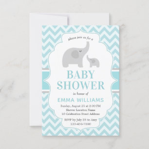 Invitation Baby shower bébé moderne bleu gris éléphant