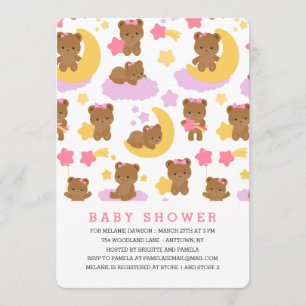 Invitation Baby shower bébé moderne fille petit ours