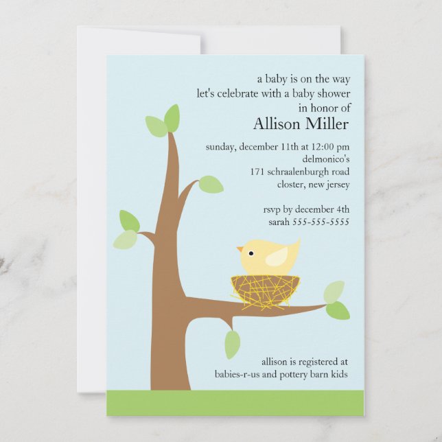 Invitation Baby shower bébé Nid d'oiseaux (Devant)