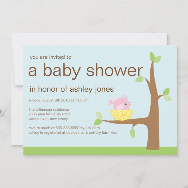 Invitation Baby shower bébé Nid d'oiseaux (Devant)