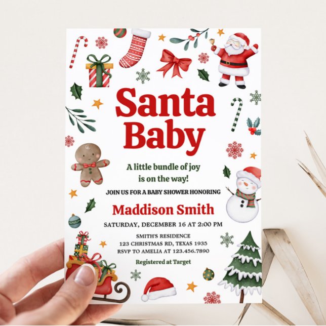 Invitation Baby shower bébé Noël Père Noël (Christmas Santa Baby Baby Shower Invitation)