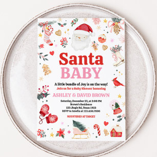 Invitation Baby shower bébé Père Noël rose