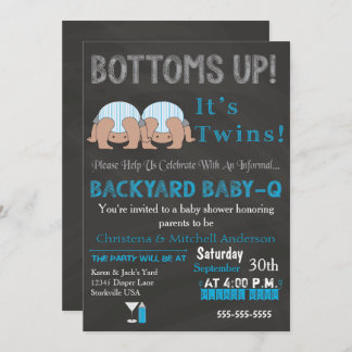 Invitation Baby shower Bébé-Q avec jumeaux (BLUE)