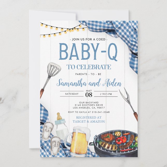 Invitation Baby shower Bébé-Q bleu (Devant)