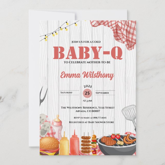 Invitation Baby shower bébé-Q fille Rustique Jardin barbecue  (Devant)