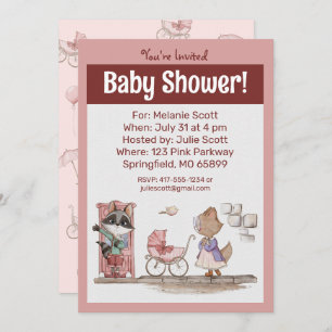 Invitation Baby shower Bébé rose mignon Buggy