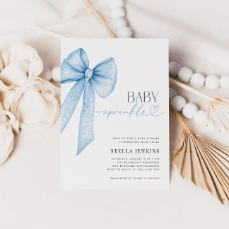 Invitation Baby shower Bébé Sprinkle Bleu Bow