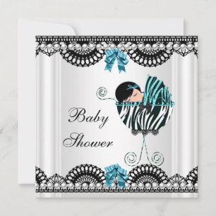 Invitation Baby shower Bébé Zebra Garçon noir blanc bleu