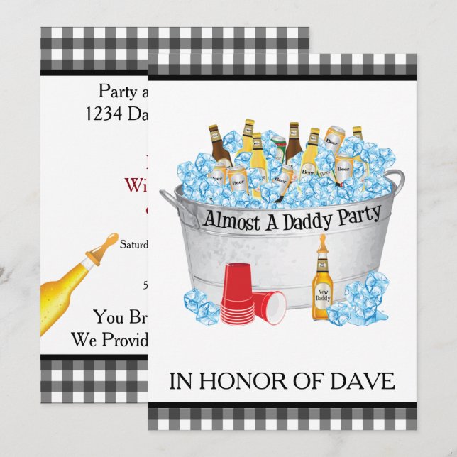 Invitation Baby shower Beer Party - Presque un papa (Devant / Derrière)