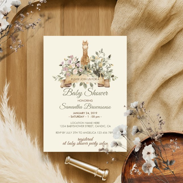 Invitation Baby shower beige Alpaca (Créateur téléchargé)