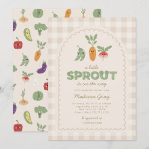 Invitation Baby shower Beige En vichy Little Sprout sur le ch