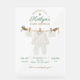 Invitation Baby shower beige et vert clair