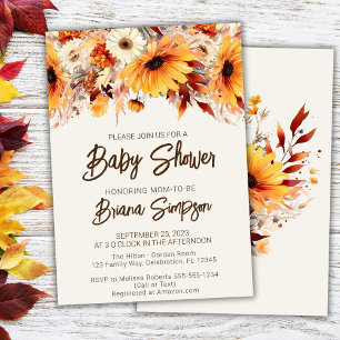 Invitation Baby shower beige floral automne
