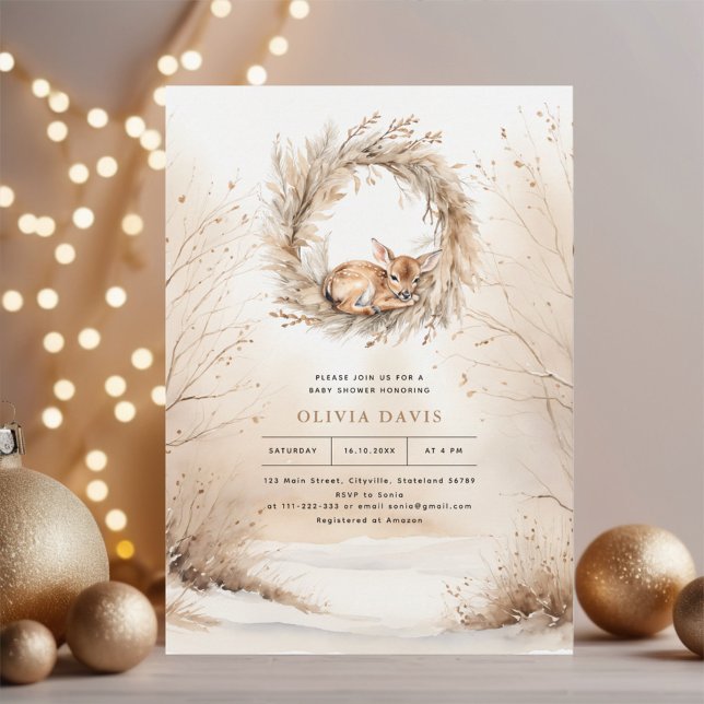 Invitation Baby shower beige hivernal cerf (Créateur téléchargé)