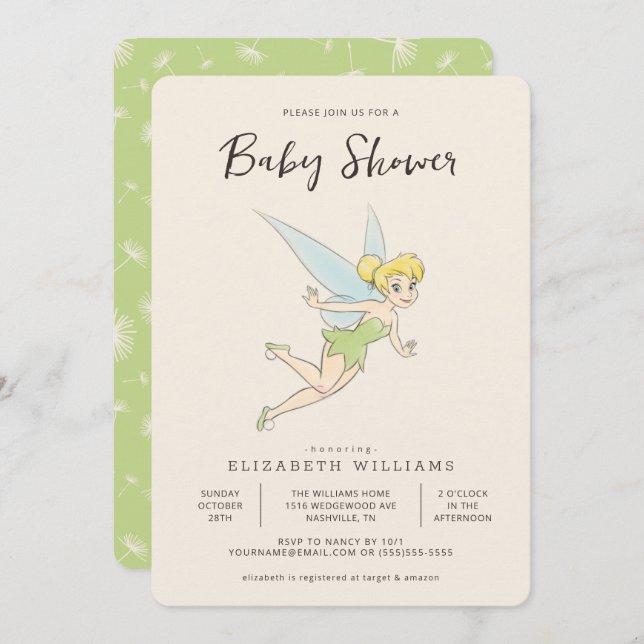 Invitation Baby shower Bell simple Tinker (Devant / Derrière)