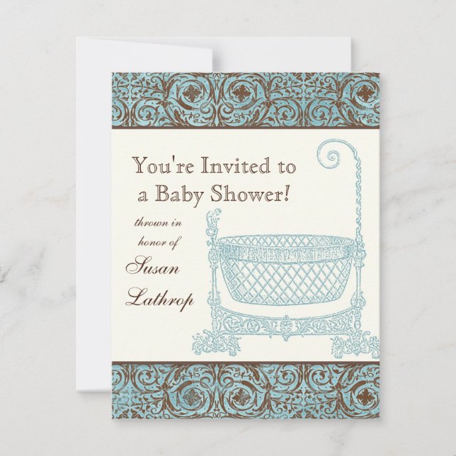 Invitation baby shower - Berceau Brown bleu (Devant)