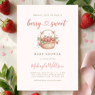 Invitation Baby shower « Berry Sweet » Coquette aux fraises 