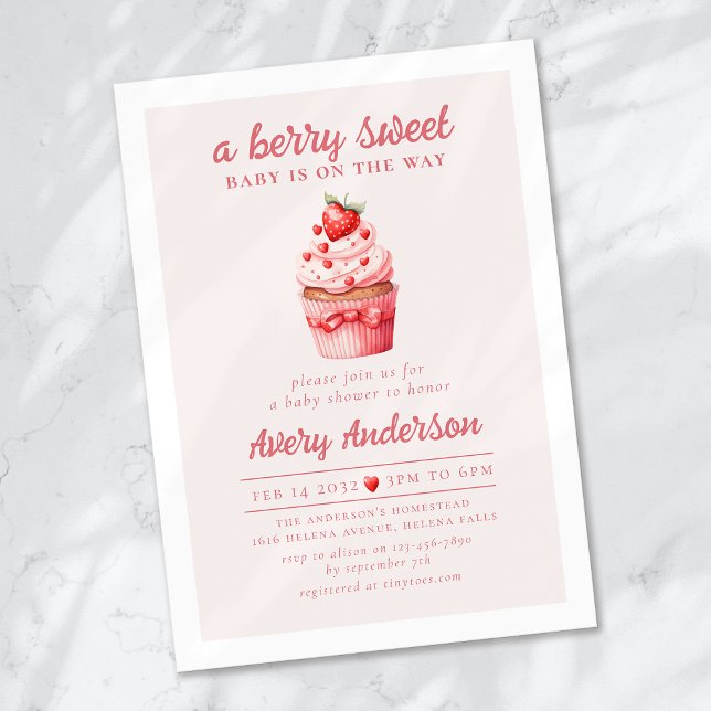 Invitation Baby shower Berry Sweet Pink Cupcake Hearts (Créateur téléchargé)