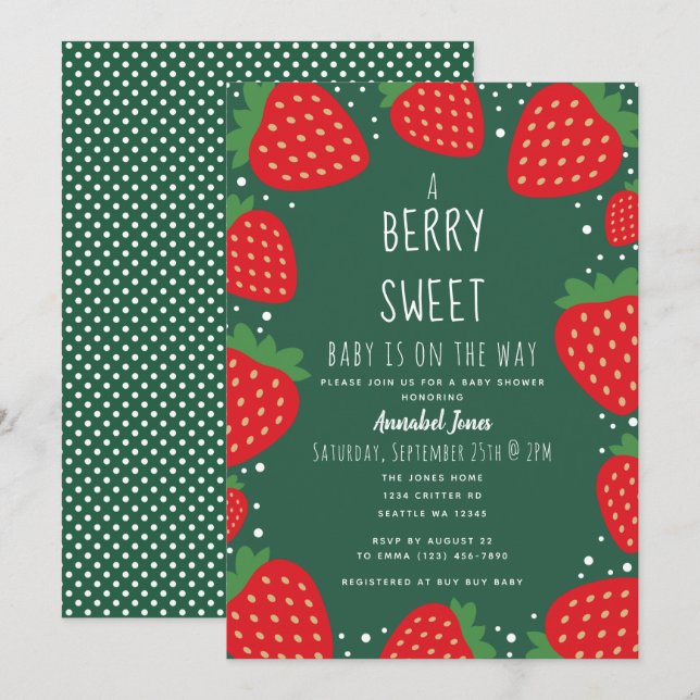 Invitation Baby shower Berry Sweet Strawberry (Devant / Derrière)