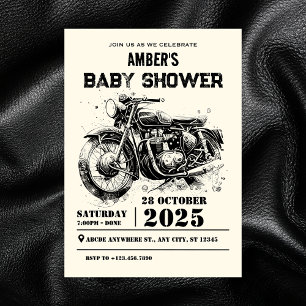 Invitation Baby shower biker personnalisé moto vintage rétro