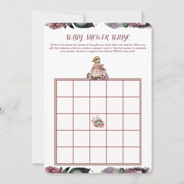 Invitation Baby shower Bingo Card - Cute Duck Thème (Devant)