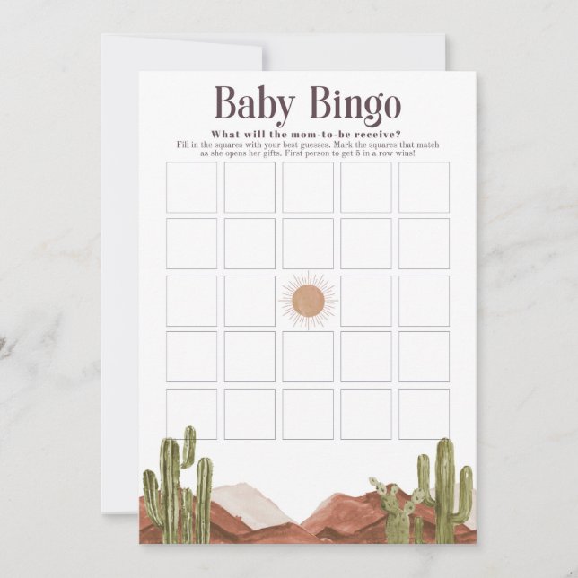 Invitation Baby shower Bingo Sun Desert (Devant)