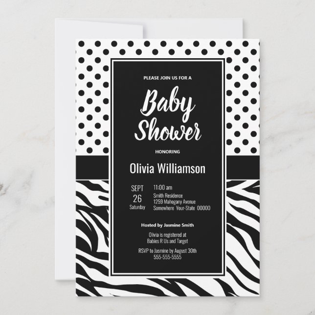 Invitation Baby shower Black and White Party (Devant)