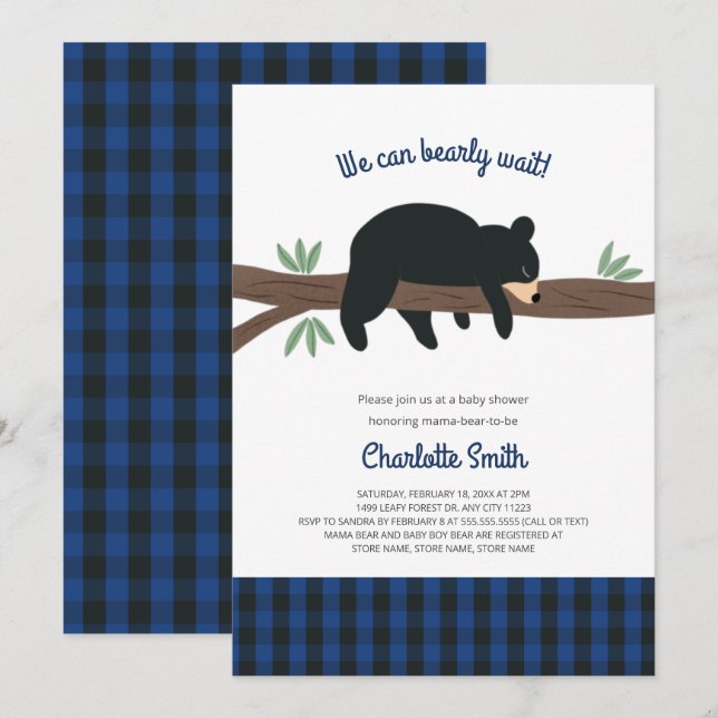 Invitation Baby shower Black Bear Cub (Devant / Derrière)