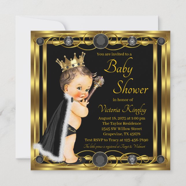 Invitation Baby shower Black Gold Prince (Devant)