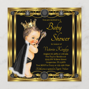 Invitation Baby shower Black Gold Prince