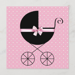 Invitation Baby Shower Black Pink à pois