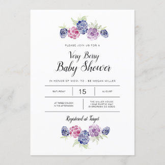 Invitation Baby shower Blackberry | Baies d'aquarelle