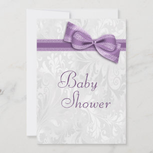 Invitation Baby shower blanc Damas et flou pourpre