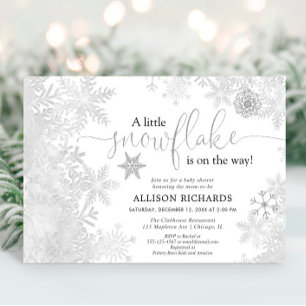 Invitation Baby shower blanc de flocon d'argent neutre genre