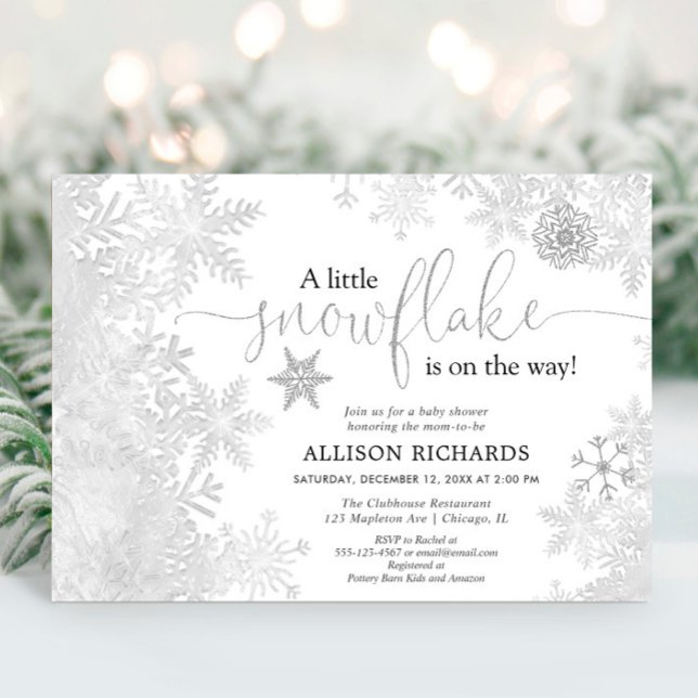Invitation Baby shower blanc de flocon d'argent neutre genre (Créateur téléchargé)