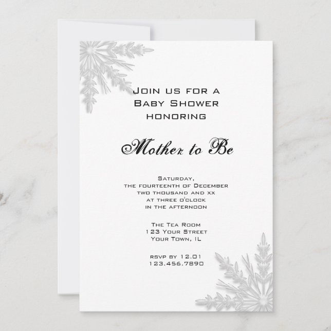 Invitation Baby shower blanc de flocon de neige (Devant)