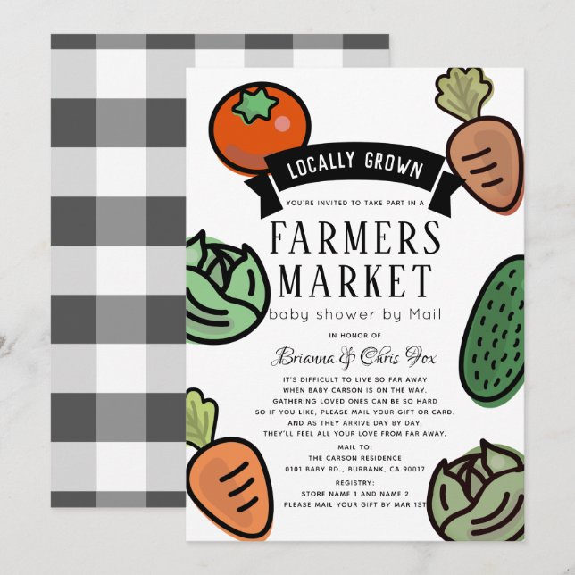 Invitation Baby shower blanc du marché agricole par courrier (Devant / Derrière)