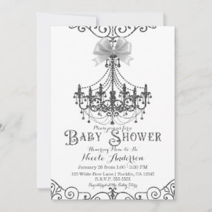 Invitation Baby shower blanc et argenté